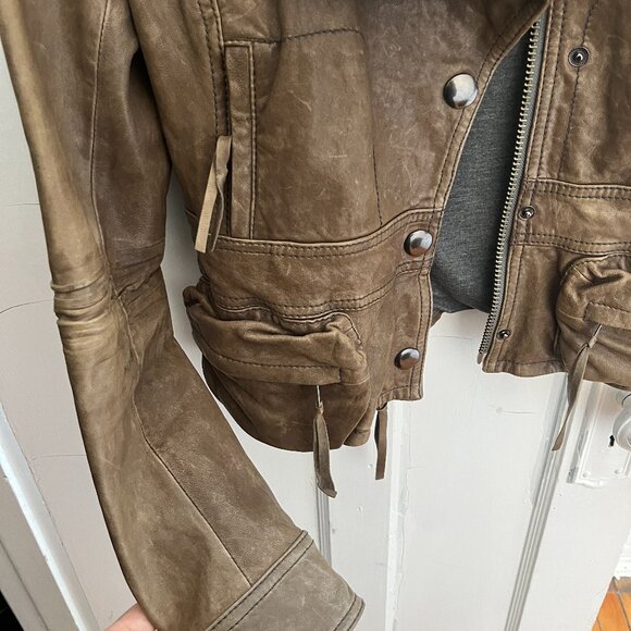 Vintage HH Khaki Brown Pocket Leather Jacket - Picture 3 of 4